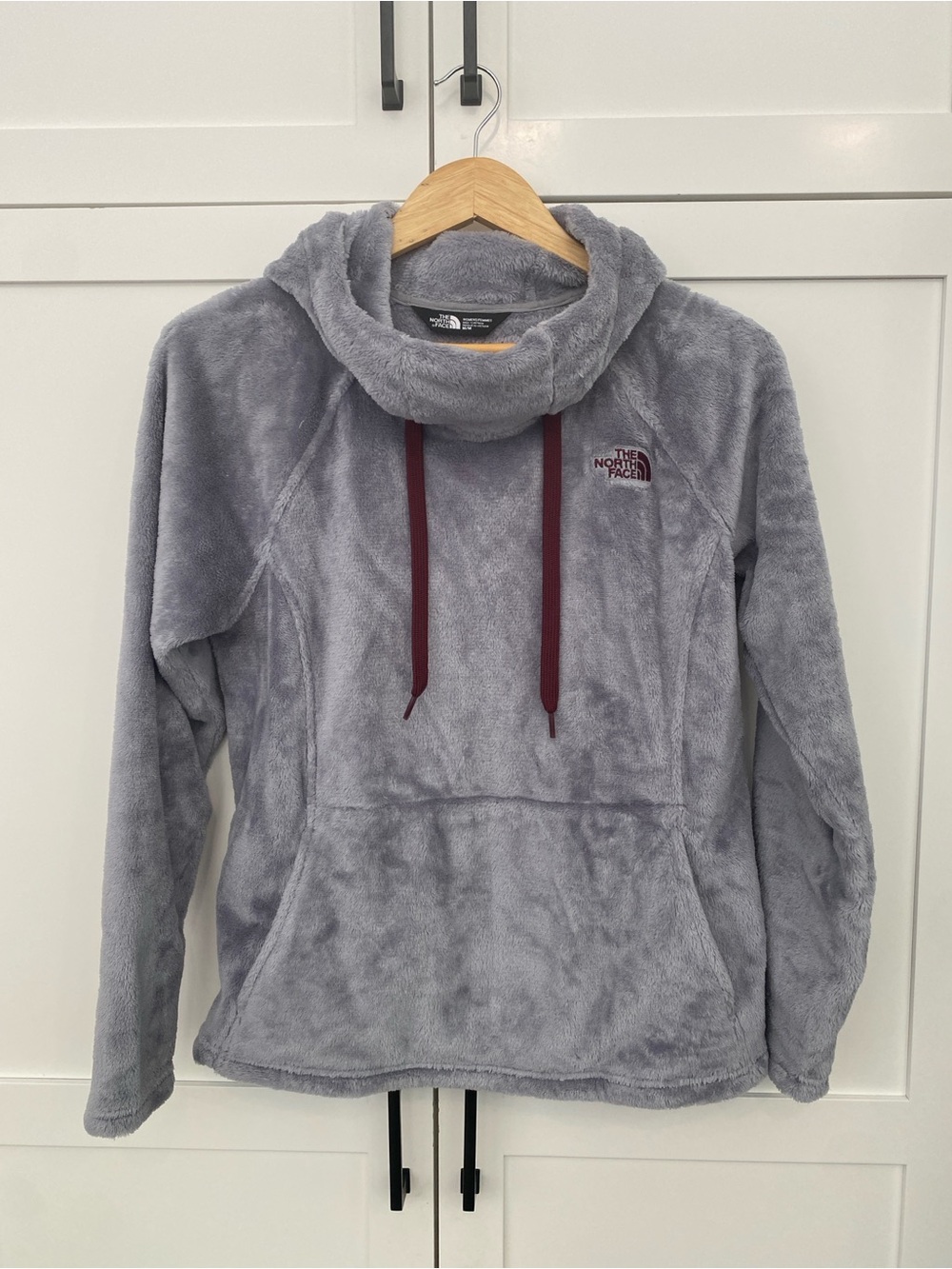 TNF Osito Bellarine Pullover Hoodie Grey Soft Plush Fleece Funnel Cowell Neck M